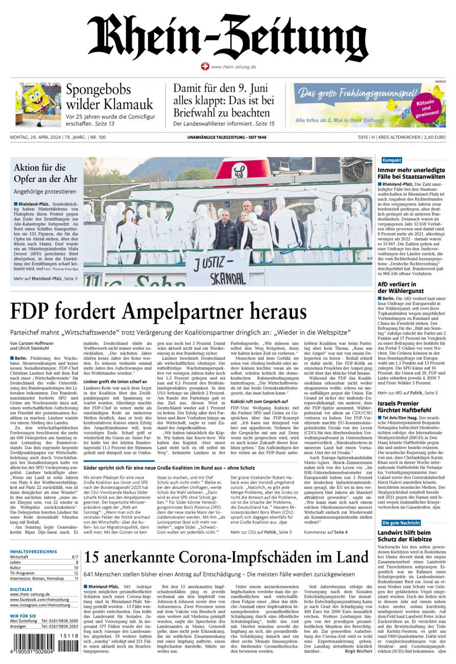 Rhein-Zeitung Kreis Altenkirchen vom Montag, 29.04.2024