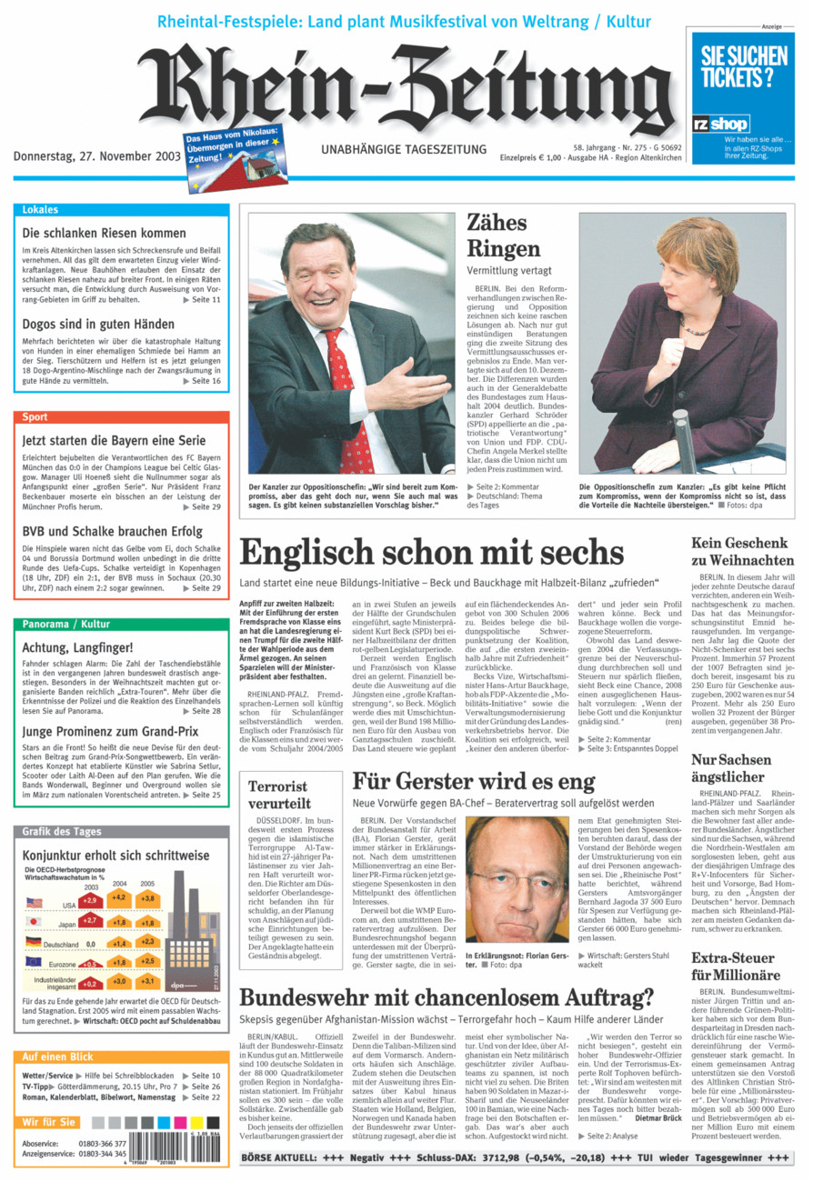 Rhein-Zeitung Kreis Altenkirchen vom Donnerstag, 27.11.2003