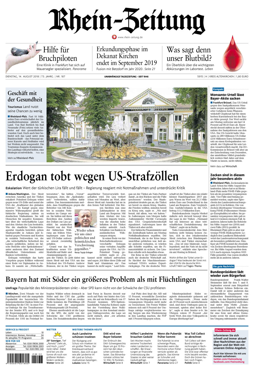 Rhein-Zeitung Kreis Altenkirchen vom Dienstag, 14.08.2018