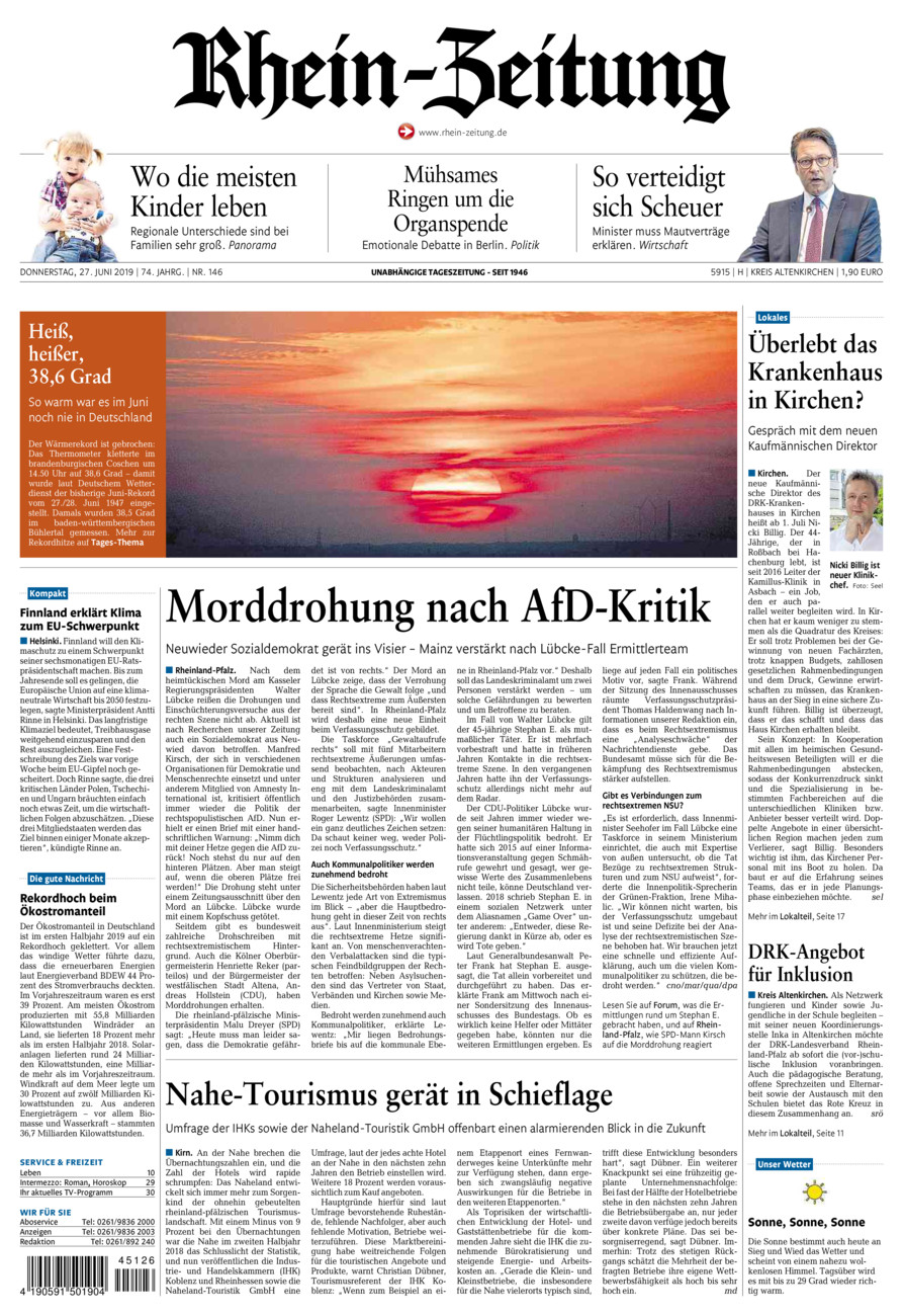 Rhein-Zeitung Kreis Altenkirchen vom Donnerstag, 27.06.2019