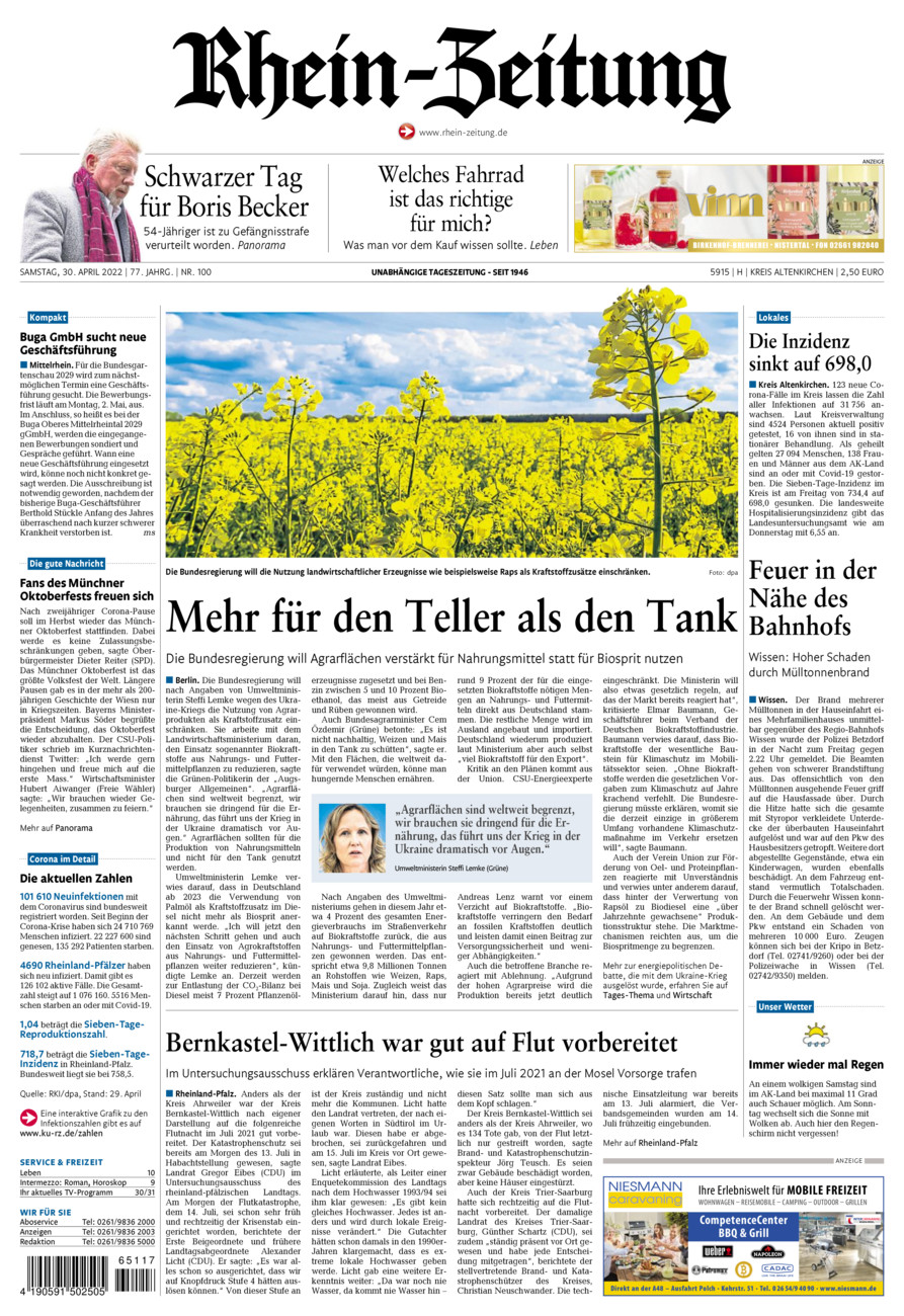 Rhein-Zeitung Kreis Altenkirchen vom Samstag, 30.04.2022