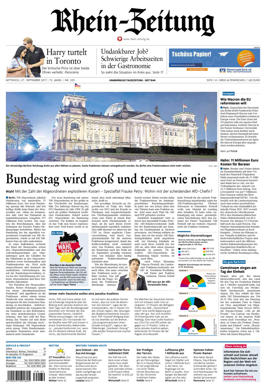 Rhein-Zeitung Kreis Altenkirchen vom Mittwoch, 27.09.2017