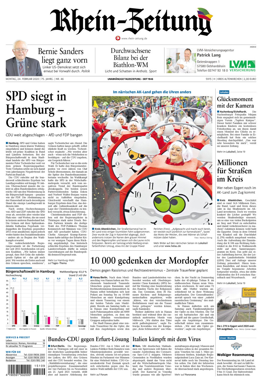 Rhein-Zeitung Kreis Altenkirchen vom Montag, 24.02.2020