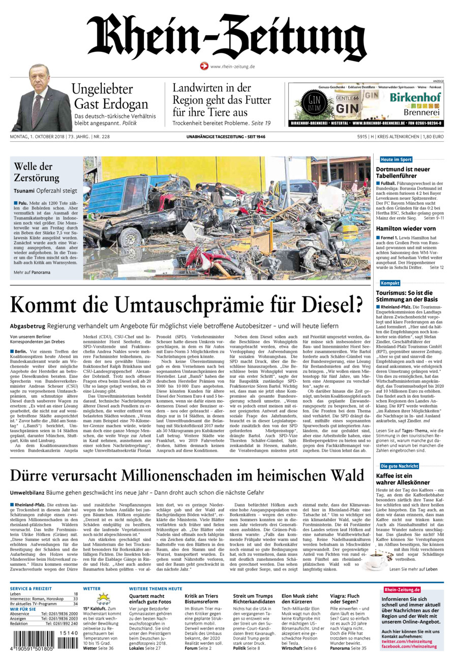Rhein-Zeitung Kreis Altenkirchen vom Montag, 01.10.2018