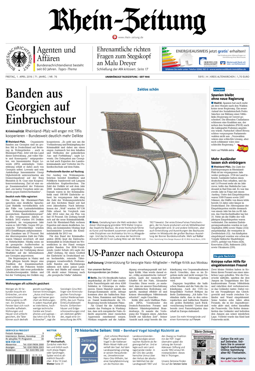 Rhein-Zeitung Kreis Altenkirchen vom Freitag, 01.04.2016