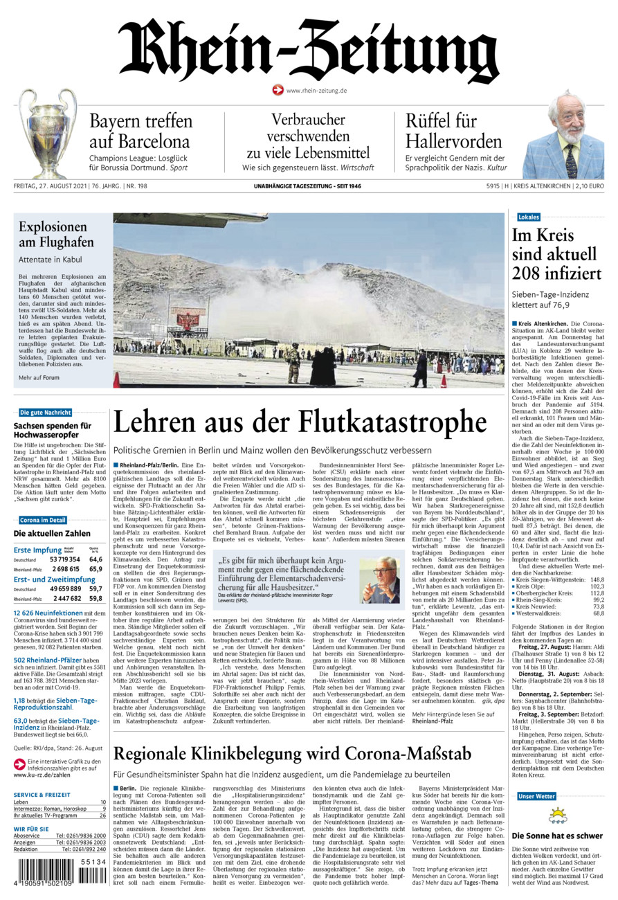 Rhein-Zeitung Kreis Altenkirchen vom Freitag, 27.08.2021