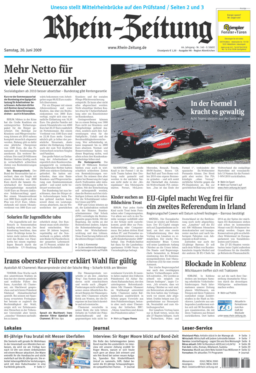 Rhein-Zeitung Kreis Altenkirchen vom Samstag, 20.06.2009