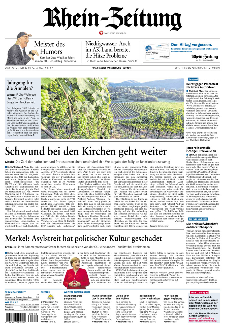 Rhein-Zeitung Kreis Altenkirchen vom Samstag, 21.07.2018