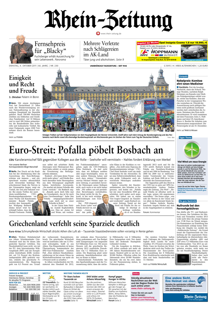 Rhein-Zeitung Kreis Altenkirchen vom Dienstag, 04.10.2011