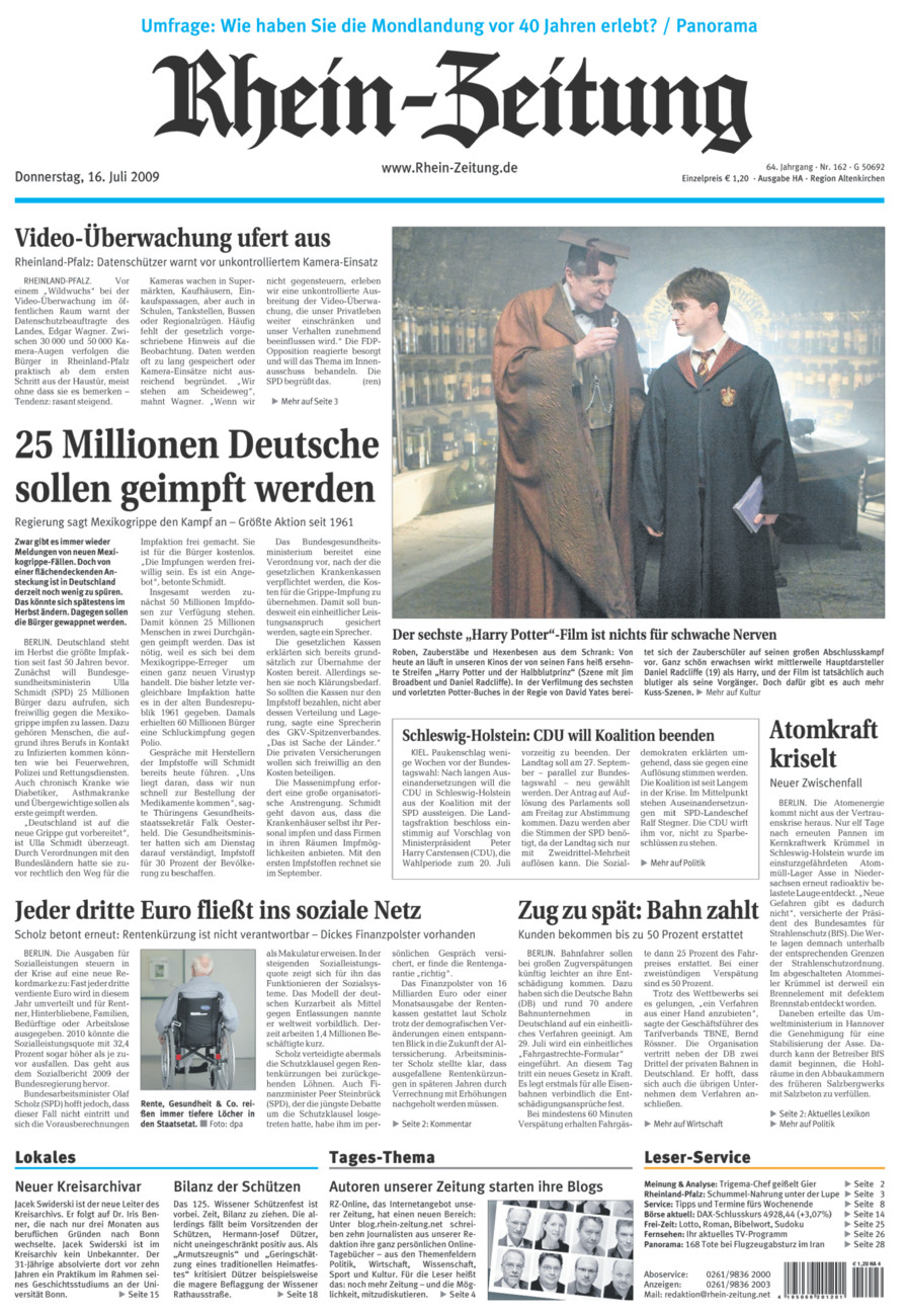 Rhein-Zeitung Kreis Altenkirchen vom Donnerstag, 16.07.2009