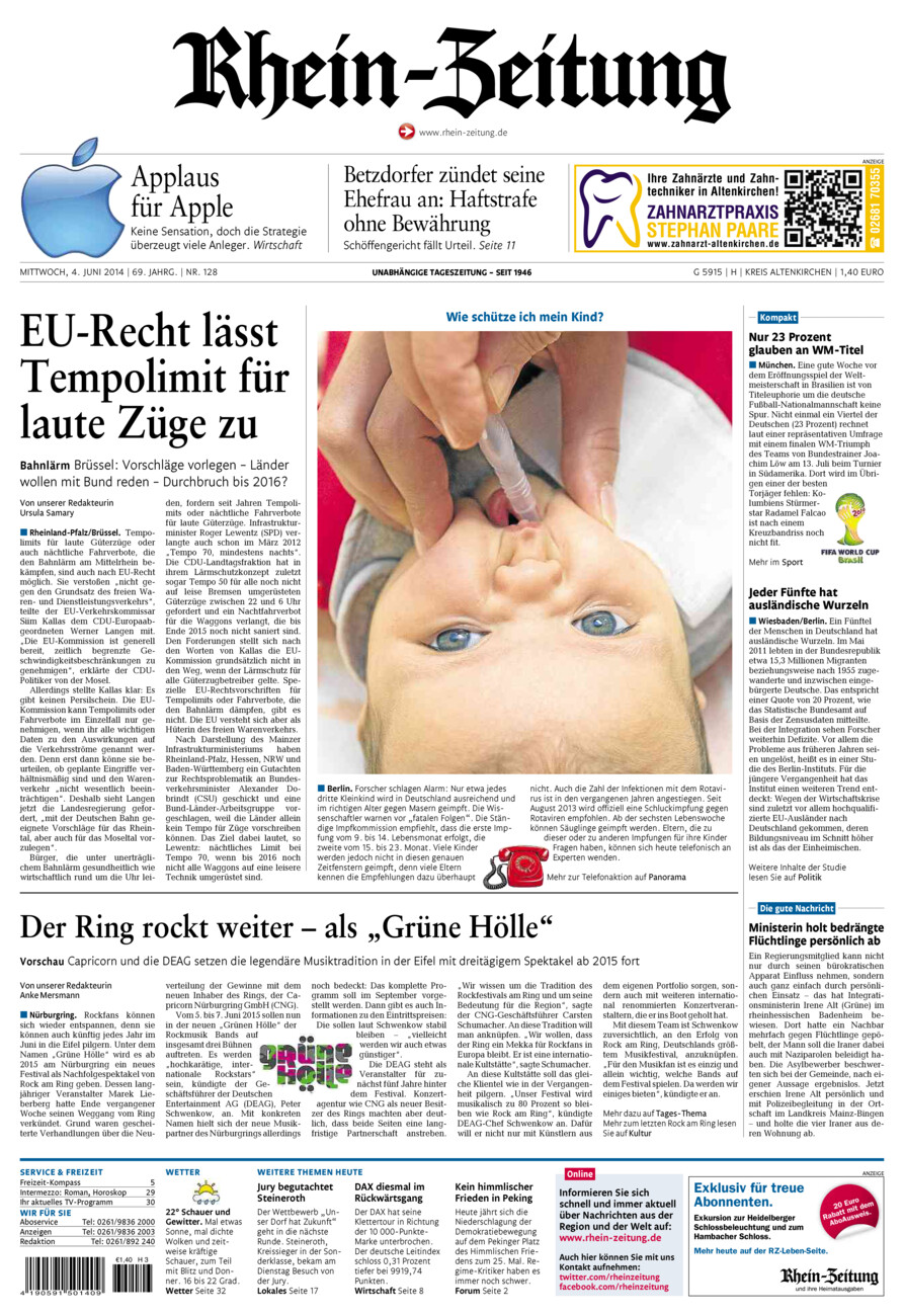 Rhein-Zeitung Kreis Altenkirchen vom Mittwoch, 04.06.2014