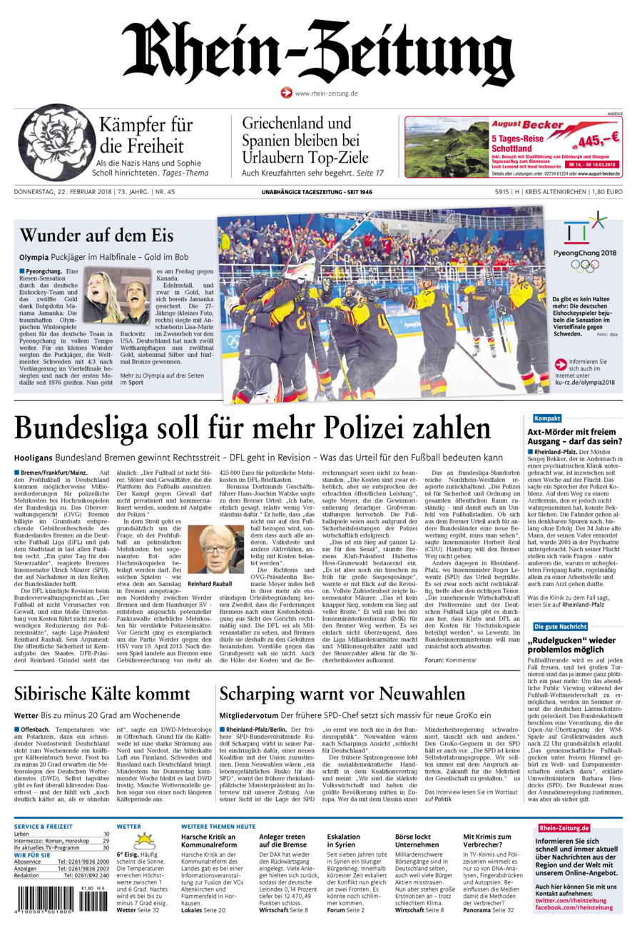 Rhein-Zeitung Kreis Altenkirchen vom Donnerstag, 22.02.2018