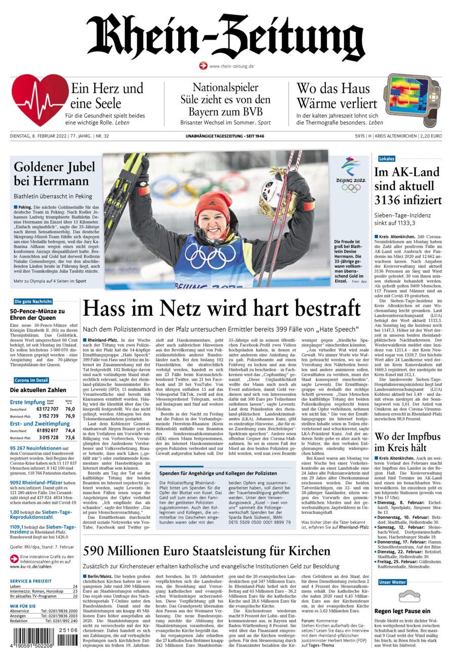 Rhein-Zeitung Kreis Altenkirchen vom Dienstag, 08.02.2022