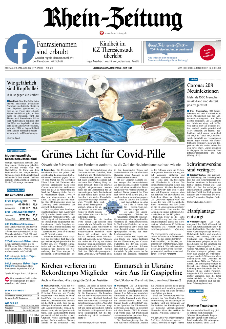 Rhein-Zeitung Kreis Altenkirchen vom Freitag, 28.01.2022
