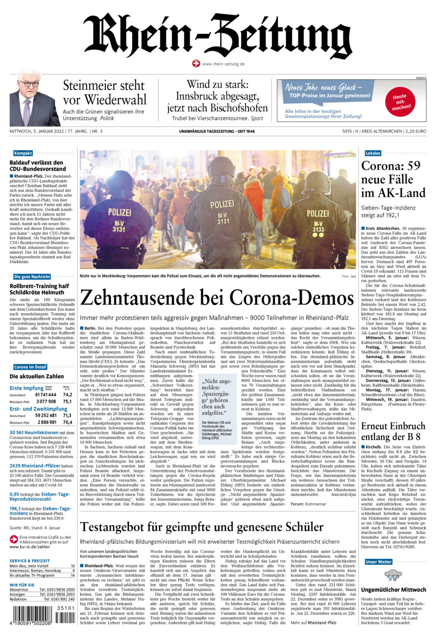 Rhein-Zeitung Kreis Altenkirchen vom Mittwoch, 05.01.2022