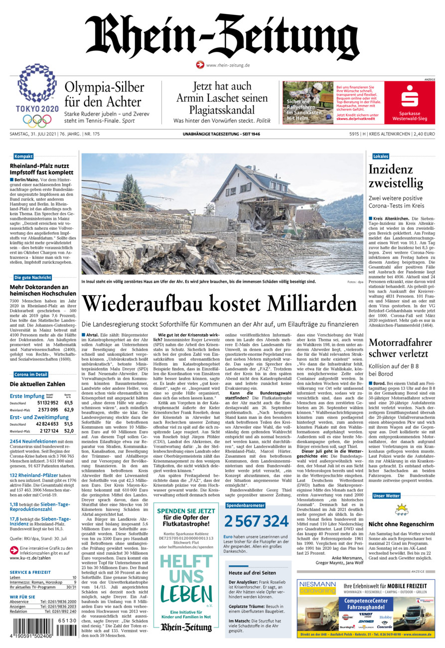 Rhein-Zeitung Kreis Altenkirchen vom Samstag, 31.07.2021