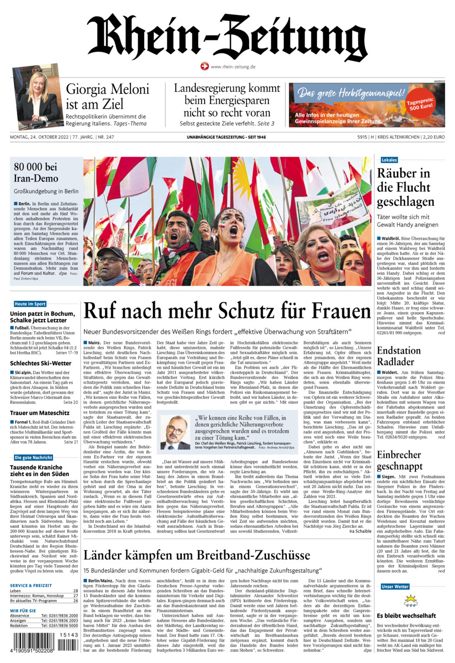 Rhein-Zeitung Kreis Altenkirchen vom Montag, 24.10.2022