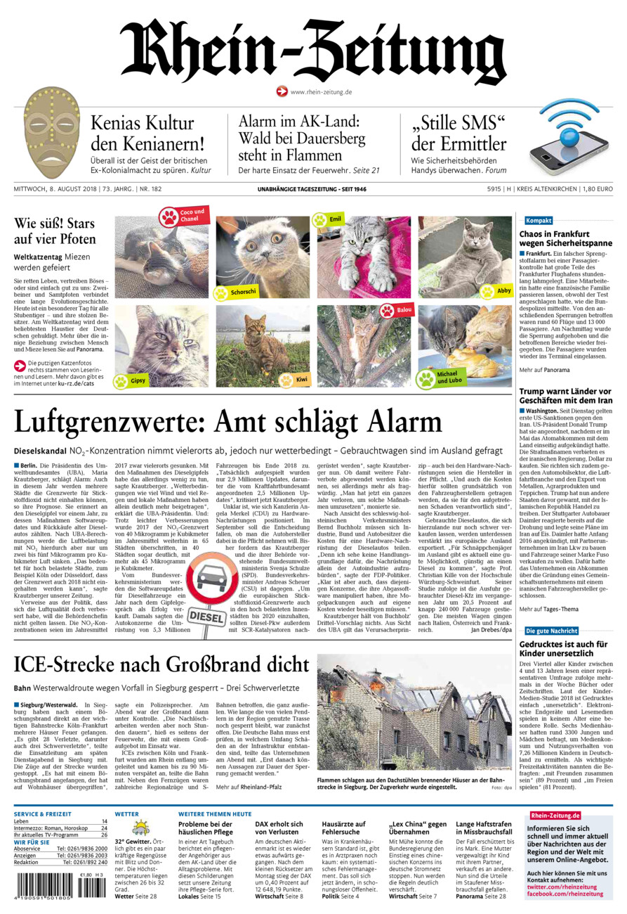 Rhein-Zeitung Kreis Altenkirchen vom Mittwoch, 08.08.2018