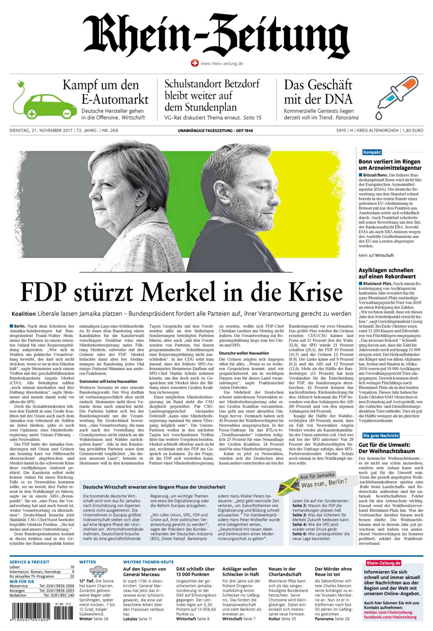 Rhein-Zeitung Kreis Altenkirchen vom Dienstag, 21.11.2017