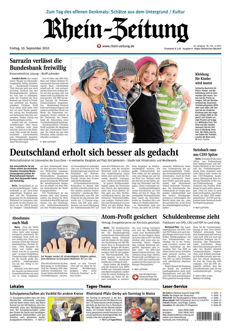 Rhein-Zeitung Kreis Altenkirchen vom Freitag, 10.09.2010