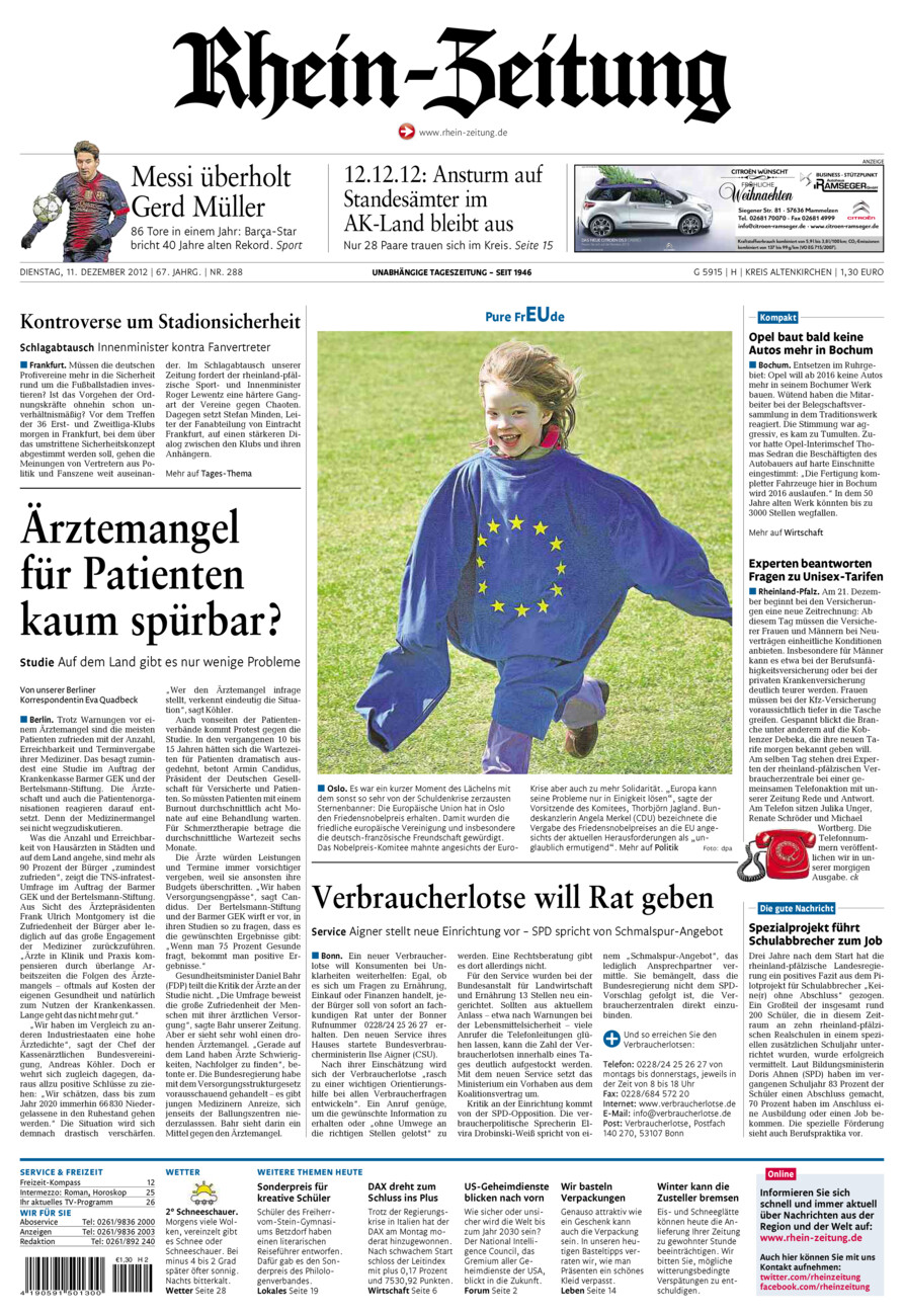 Rhein-Zeitung Kreis Altenkirchen vom Dienstag, 11.12.2012