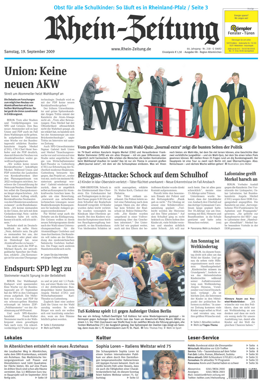 Rhein-Zeitung Kreis Altenkirchen vom Samstag, 19.09.2009