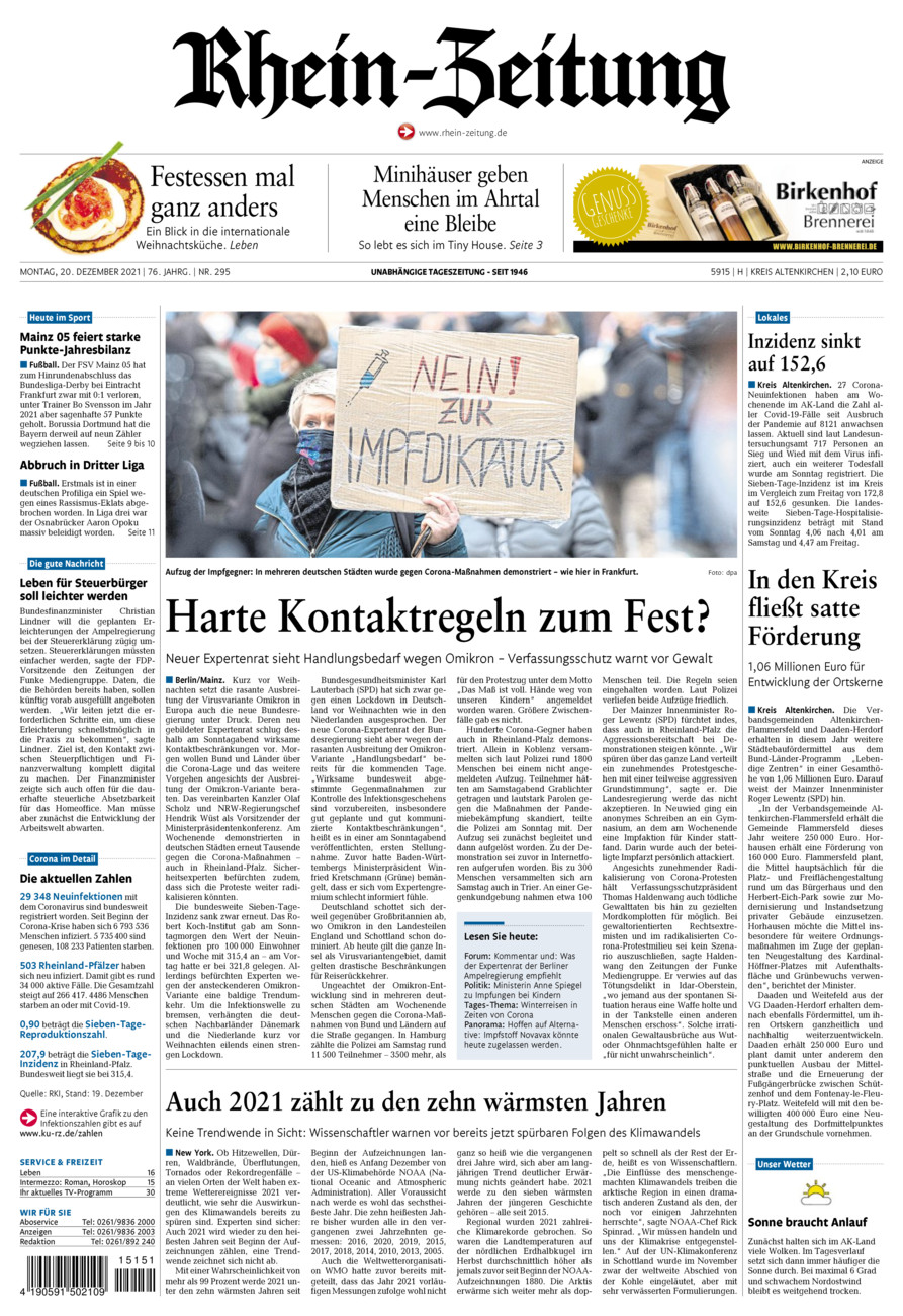 Rhein-Zeitung Kreis Altenkirchen vom Montag, 20.12.2021