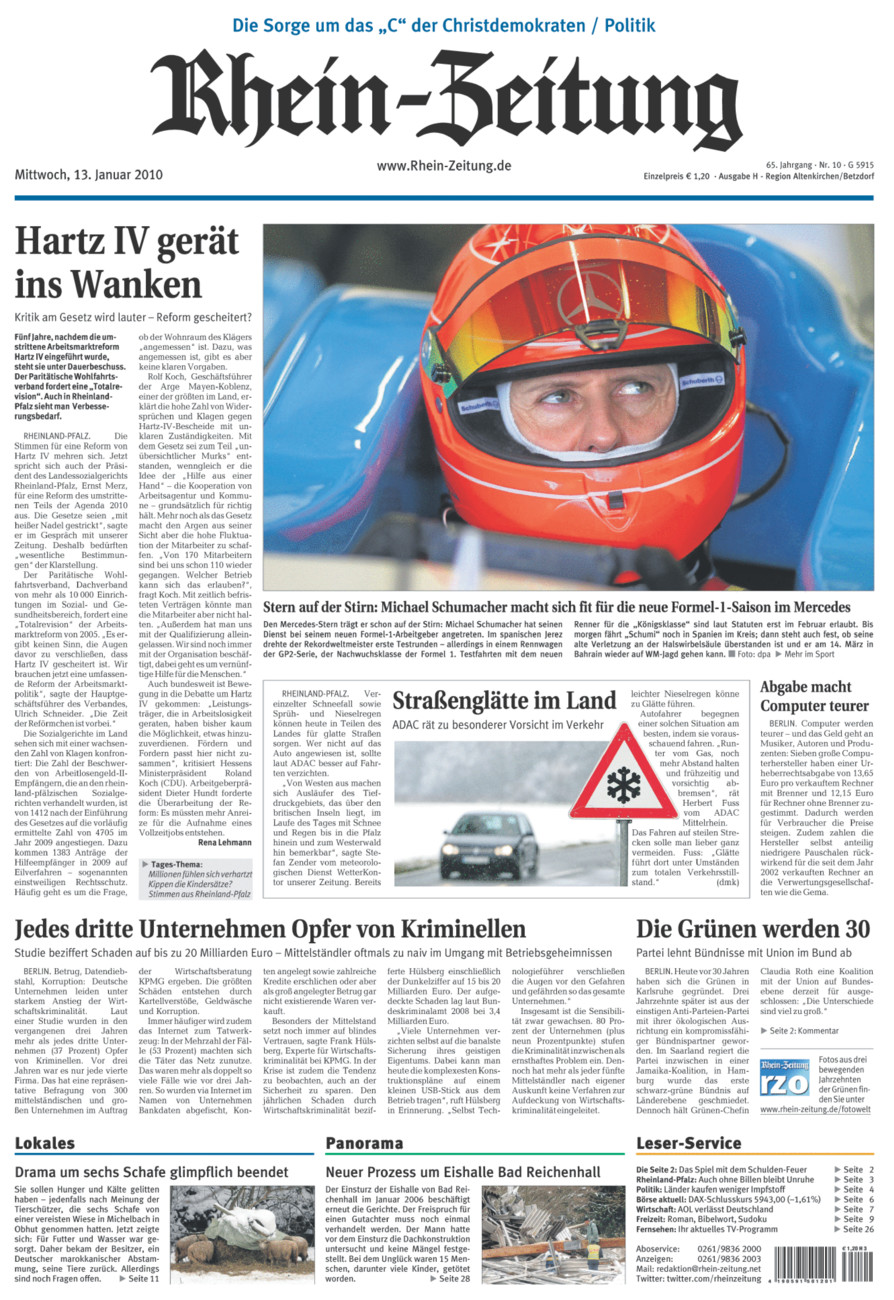 Rhein-Zeitung Kreis Altenkirchen vom Mittwoch, 13.01.2010