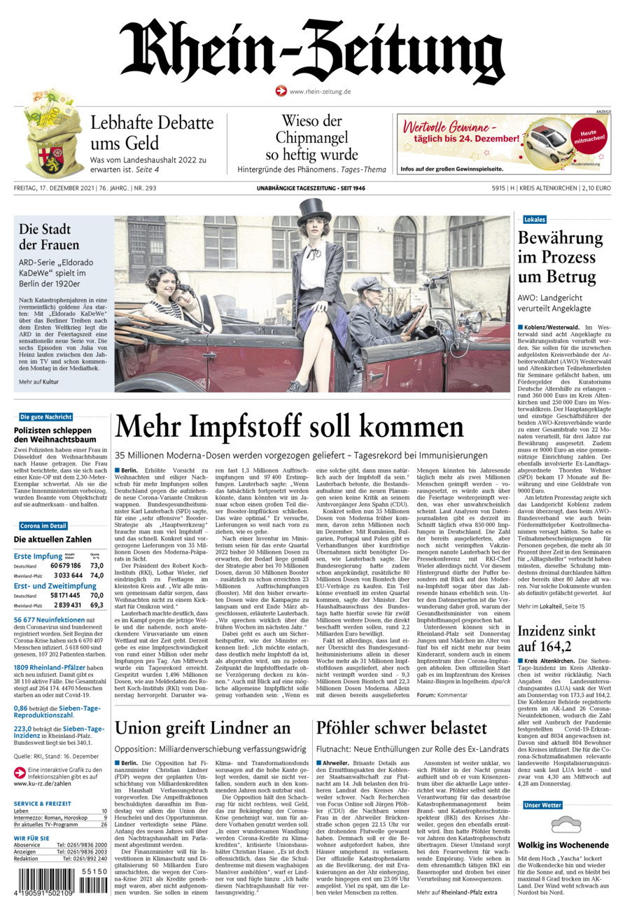 Rhein-Zeitung Kreis Altenkirchen vom Freitag, 17.12.2021