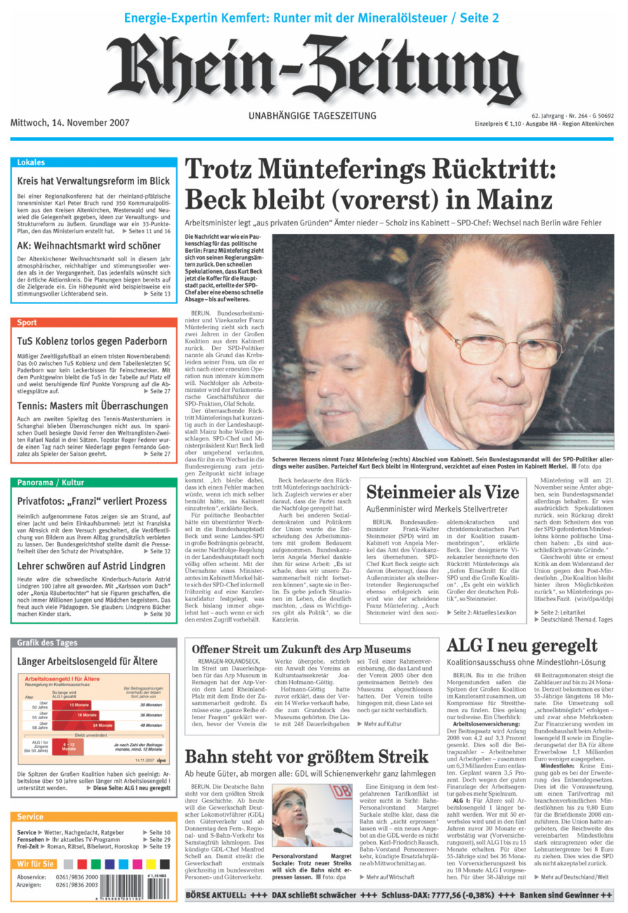 Rhein-Zeitung Kreis Altenkirchen vom Mittwoch, 14.11.2007