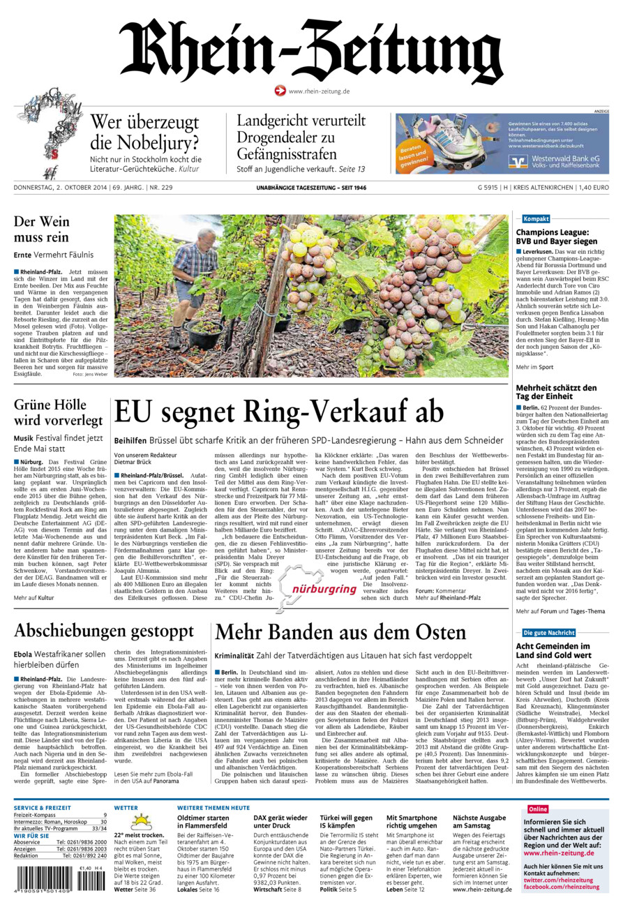 Rhein-Zeitung Kreis Altenkirchen vom Donnerstag, 02.10.2014