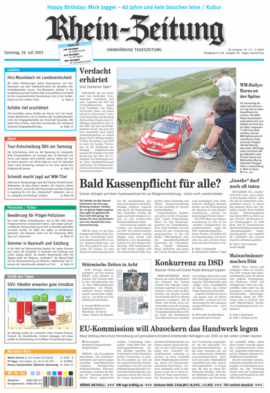 Rhein-Zeitung Kreis Altenkirchen vom Samstag, 26.07.2003