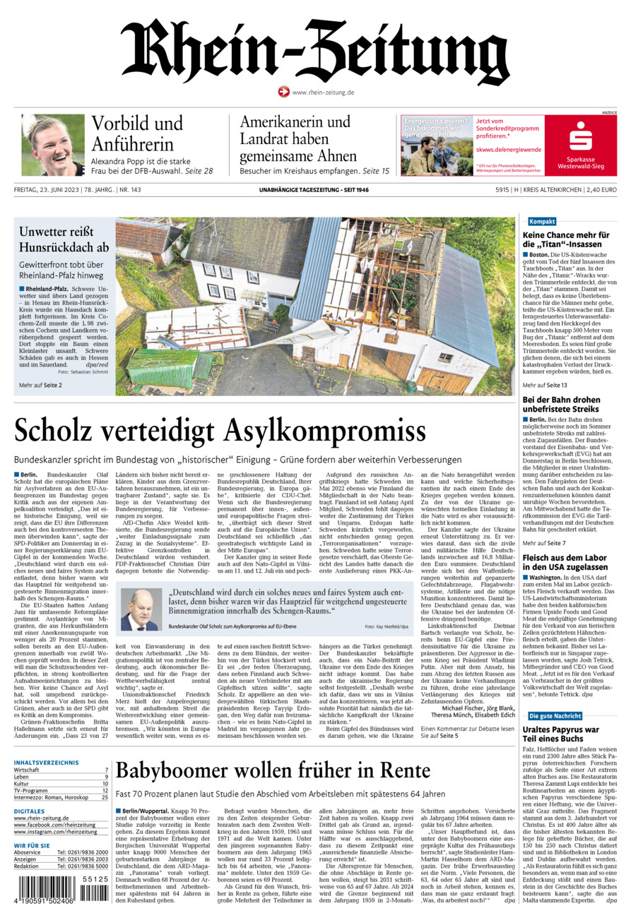 Rhein-Zeitung Kreis Altenkirchen vom Freitag, 23.06.2023