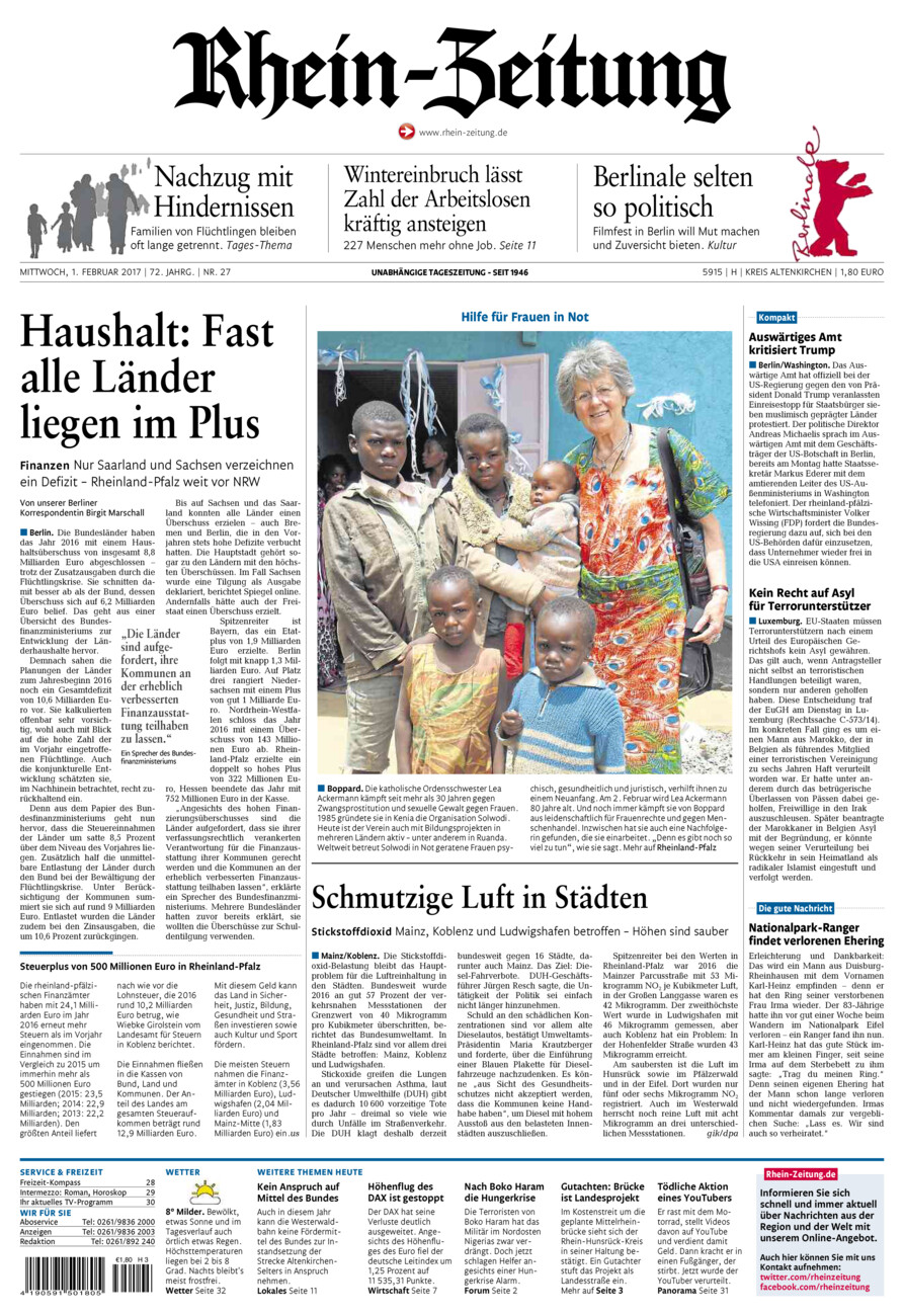 Rhein-Zeitung Kreis Altenkirchen vom Mittwoch, 01.02.2017