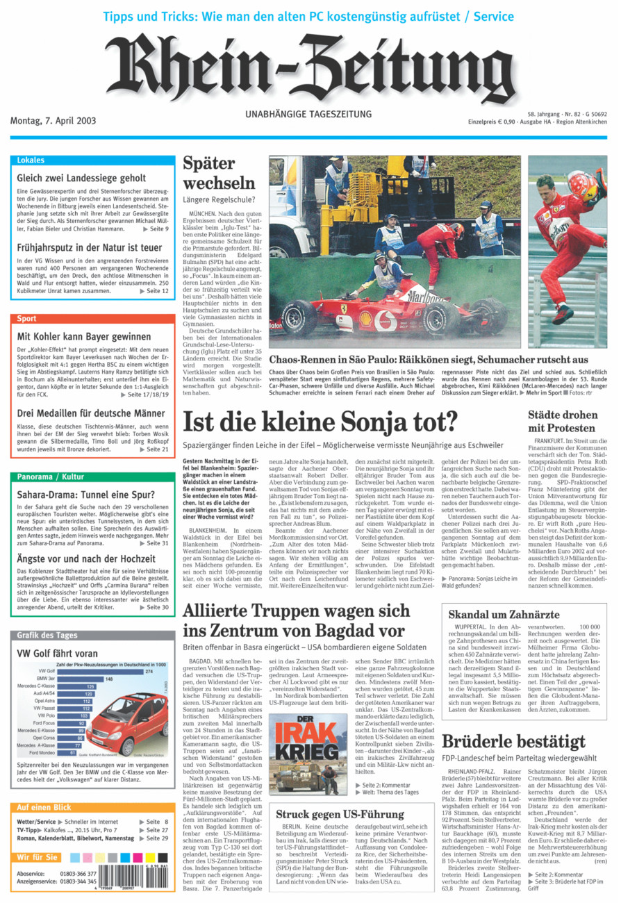 Rhein-Zeitung Kreis Altenkirchen vom Montag, 07.04.2003