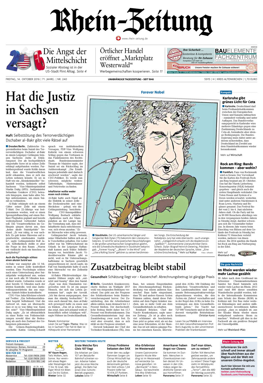 Rhein-Zeitung Kreis Altenkirchen vom Freitag, 14.10.2016