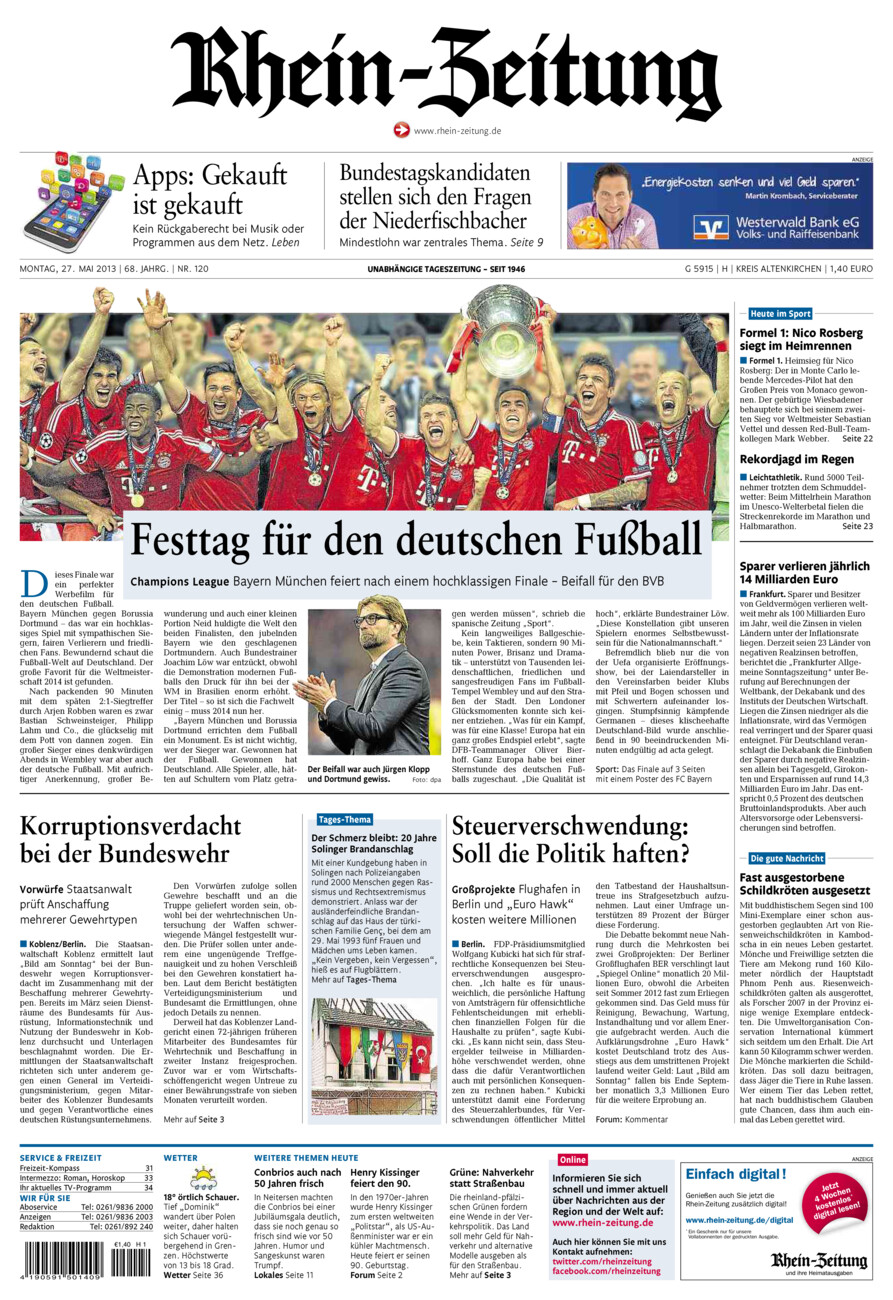 Rhein-Zeitung Kreis Altenkirchen vom Montag, 27.05.2013