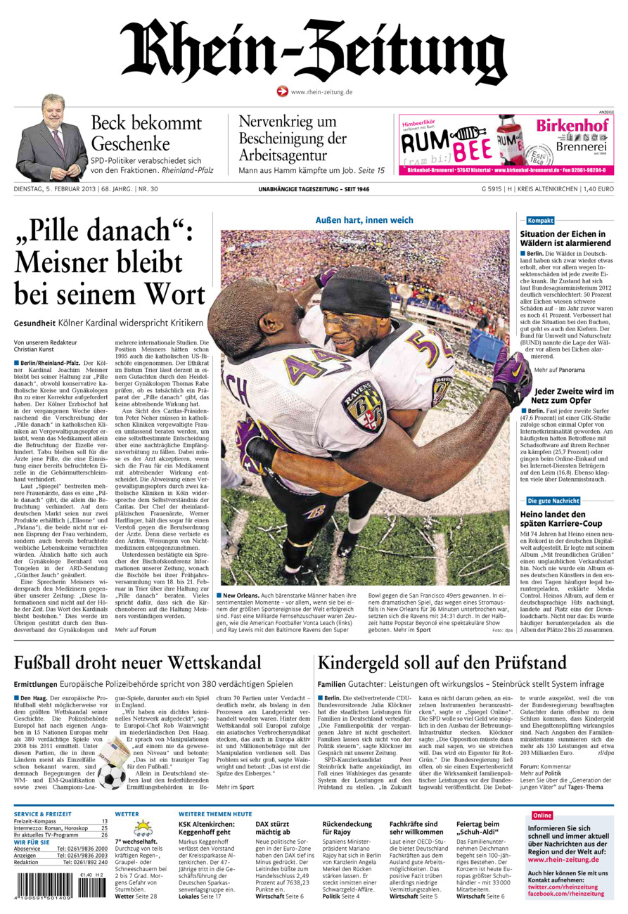 Rhein-Zeitung Kreis Altenkirchen vom Dienstag, 05.02.2013