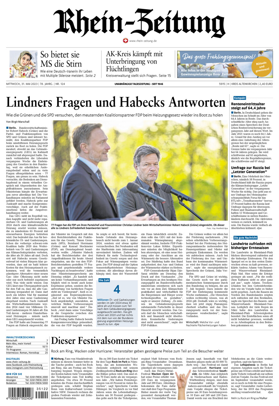 Rhein-Zeitung Kreis Altenkirchen vom Mittwoch, 31.05.2023