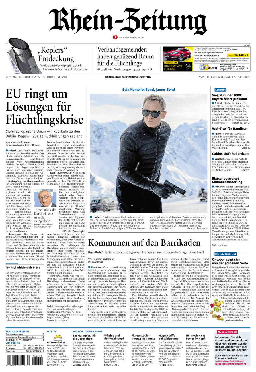 Rhein-Zeitung Kreis Altenkirchen vom Montag, 26.10.2015
