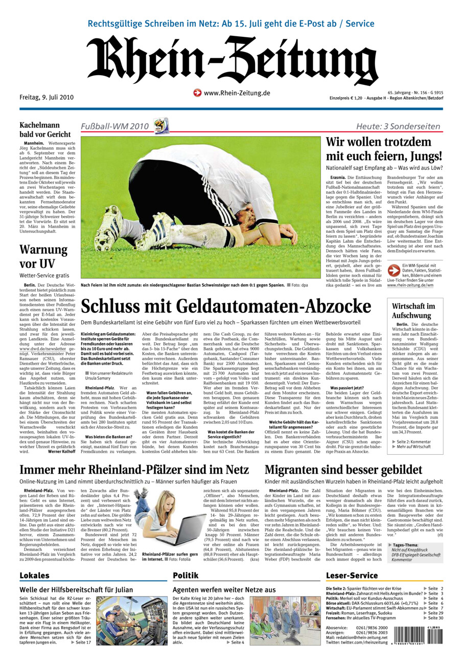 Rhein-Zeitung Kreis Altenkirchen vom Freitag, 09.07.2010