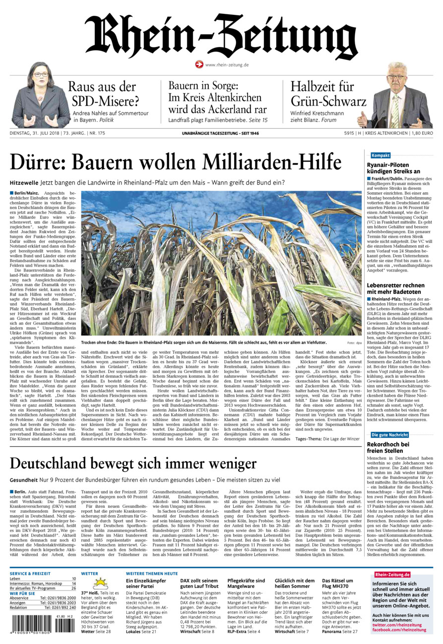 Rhein-Zeitung Kreis Altenkirchen vom Dienstag, 31.07.2018
