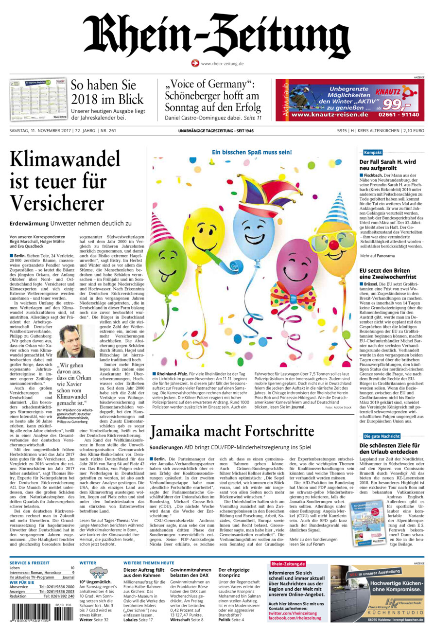 Rhein-Zeitung Kreis Altenkirchen vom Samstag, 11.11.2017
