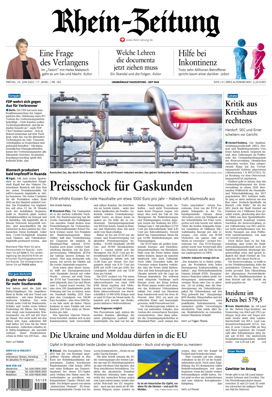 Rhein-Zeitung Kreis Altenkirchen vom Freitag, 24.06.2022