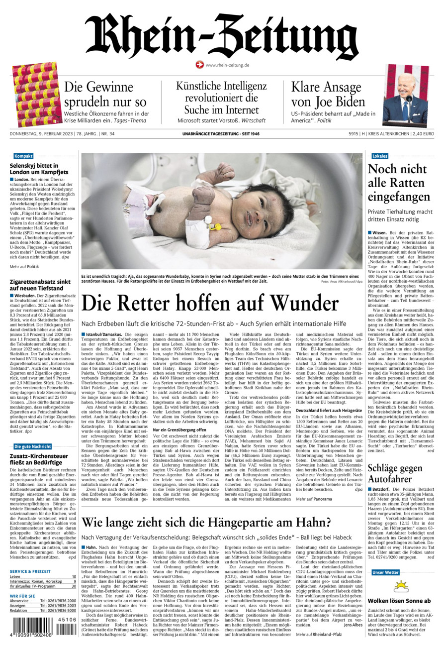 Rhein-Zeitung Kreis Altenkirchen vom Donnerstag, 09.02.2023