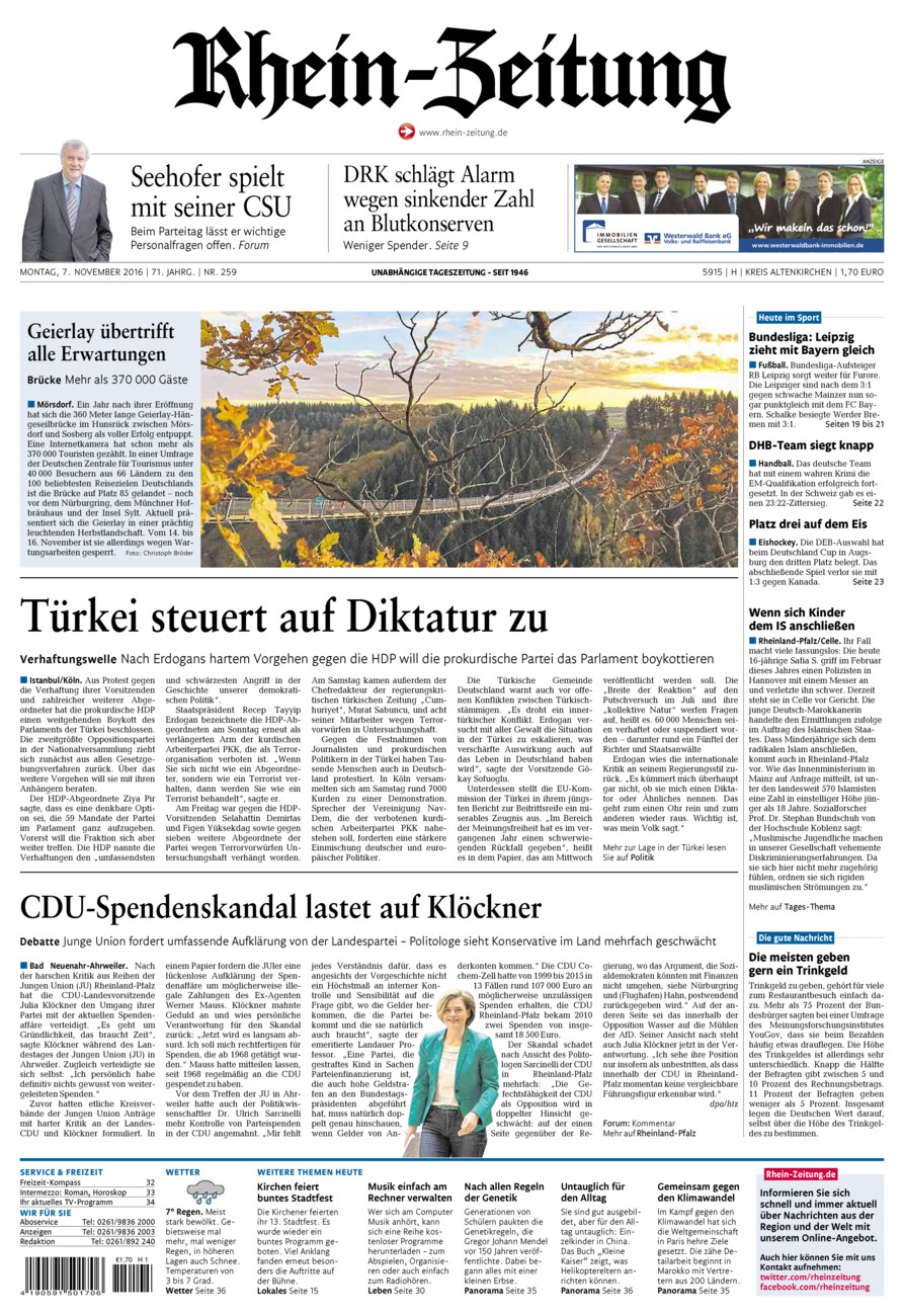 Rhein-Zeitung Kreis Altenkirchen vom Montag, 07.11.2016
