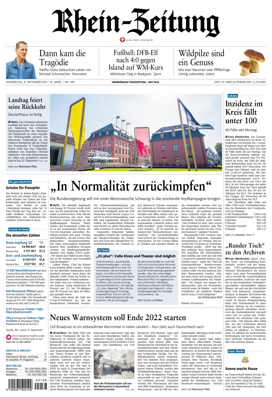 Rhein-Zeitung Kreis Altenkirchen vom Donnerstag, 09.09.2021