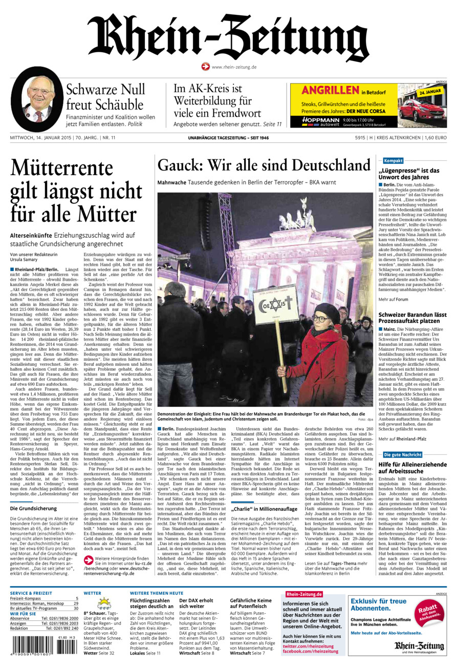 Rhein-Zeitung Kreis Altenkirchen vom Mittwoch, 14.01.2015