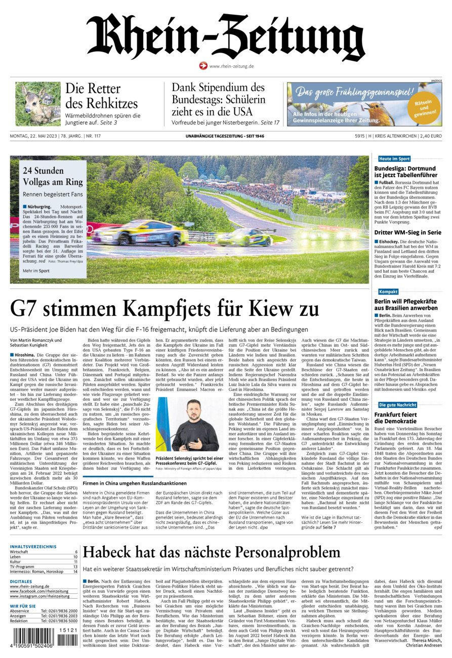 Rhein-Zeitung Kreis Altenkirchen vom Montag, 22.05.2023