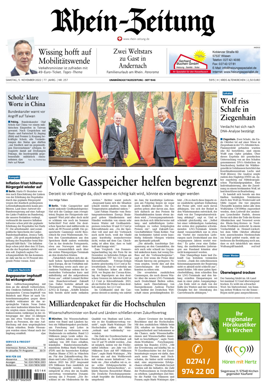 Rhein-Zeitung Kreis Altenkirchen vom Samstag, 05.11.2022